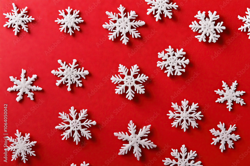 Festive New Year pattern of white snowflakes on a red background Festive New Year pattern of white snowflakes on a red background