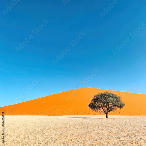 Lone tree standing in the namib desert with clear blue sky photo