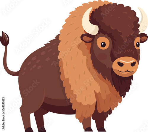 Cute cartoon bison, isolated on white background. Perfect for kids books, logo design, t-shirt graphics and other design projects. Vector illustration.