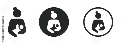 Breastfeeding vector icons. Mother feeding breast milk to baby sign. Lactating mother vector icon design