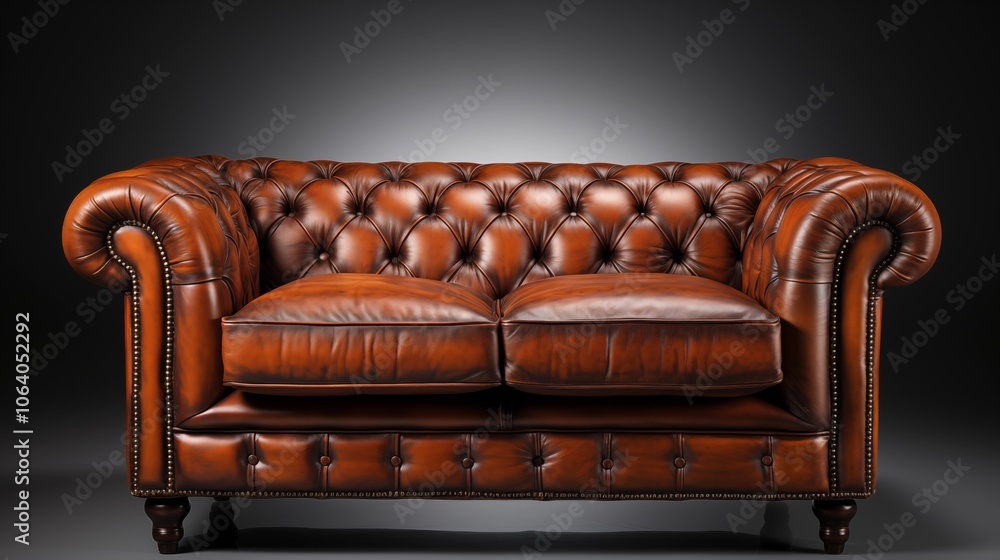 Classic leather chesterfield sofa in brown, isolated with transparent background, perfect for interior designs. Classic leather chesterfield sofa in brown, isolated with transparent background, perfect for interior designs.