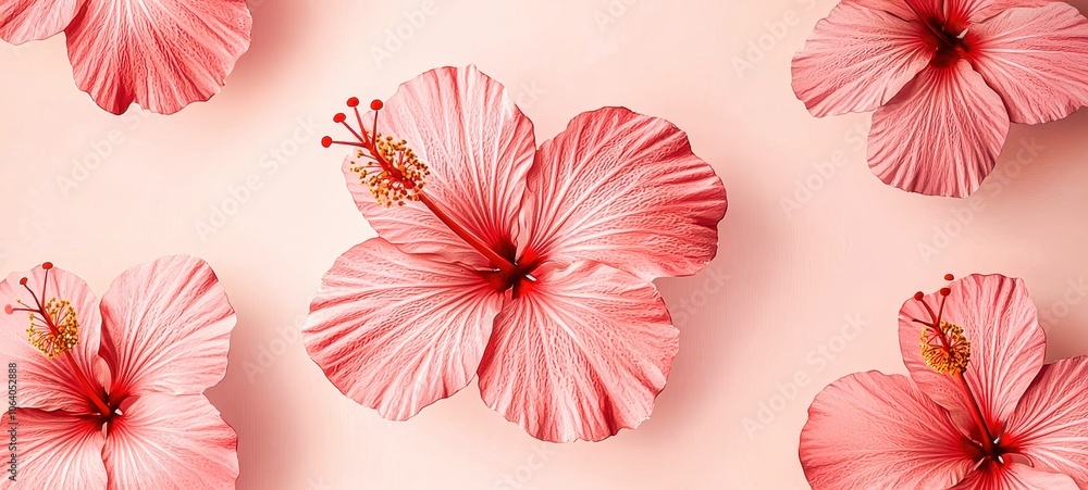 Obraz premium Delicate pink hibiscus flowers creating a tropical and romantic vibe
