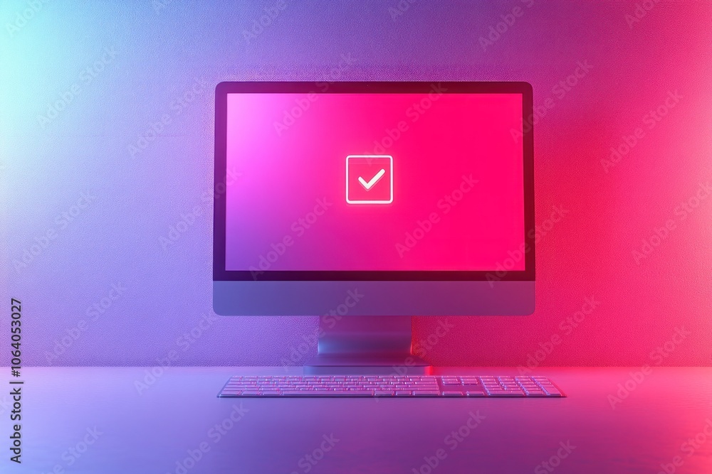 Computer with Checkmark on Screen Computer with Checkmark on Screen