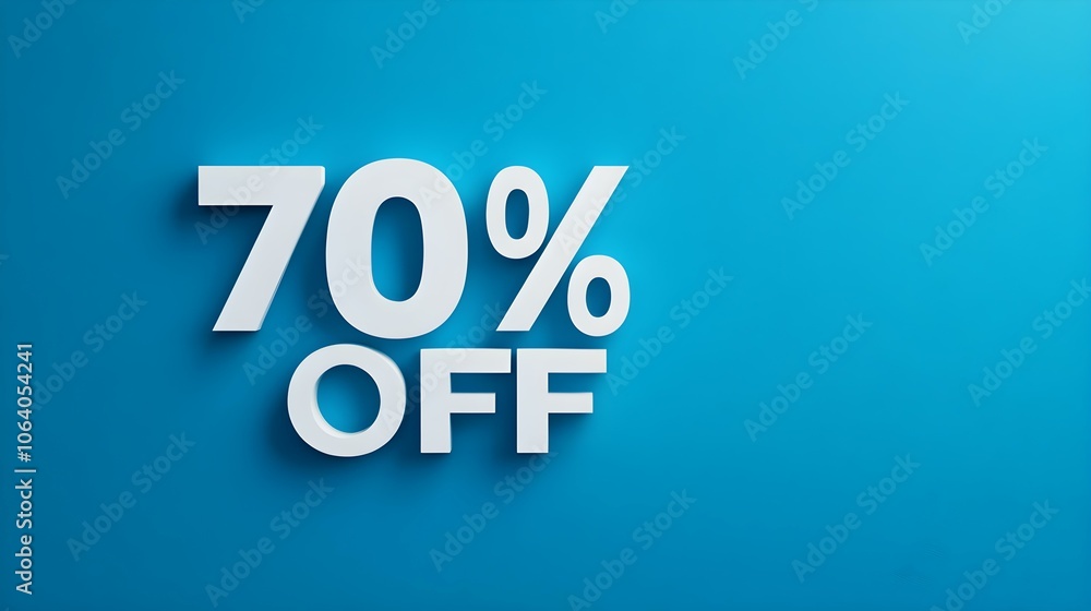 White '70% OFF' Promotional Sign on a Blue Background with Copy Space White '70% OFF' Promotional Sign on a Blue Background with Copy Space
