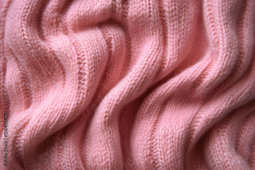 Close-up pink knitted fabric with folds, carelessly folded photo