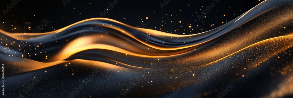 A vibrant abstract design featuring golden waves, flowing gracefully across a dark background, illuminated by soft light reflections A vibrant abstract design featuring golden waves, flowing gracefully across a dark background, illuminated by soft light reflections