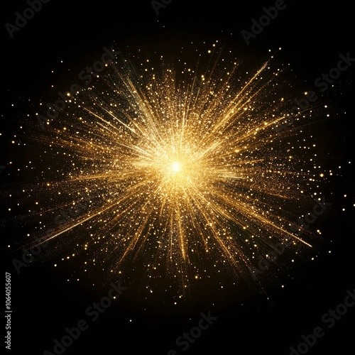 A vibrant gold burst of fireworks, exploding against a dark night sky, creating a festive and celebratory atmosphere