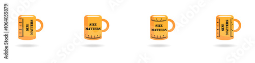 Cups vector set. Boss cup icon. Big cup size matters. Set of icons of cups with measuring marks. A stylish set of gift cups. Lettering on a cup concept icon.