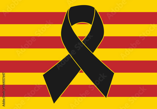 Bandera de Valencia con lazo de luto negro por el desastre natural de la DANA