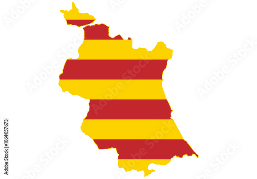 Mapa de Valencia, España con la bandera de barras rojo y amarillo