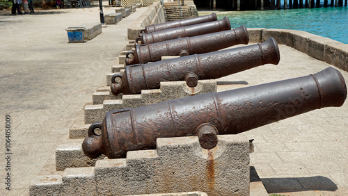 old cannons at the coast of stone town