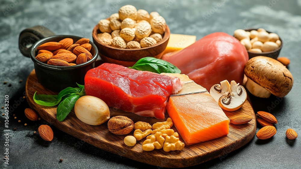 raw fish with ingredients for healthy diet on black background raw fish with ingredients for healthy diet on black background