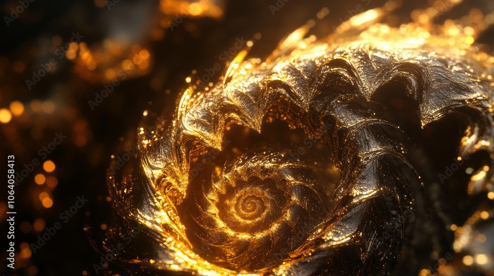An abstract golden spiral, twisting elegantly against a dark surface, with light reflections enhancing its dynamic form An abstract golden spiral, twisting elegantly against a dark surface, with light reflections enhancing its dynamic form