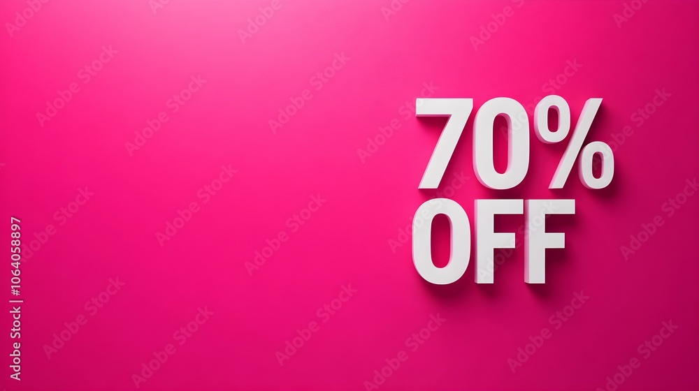 White '70% OFF' Promotional Sign on a Fuchsia Background with Copy Space White '70% OFF' Promotional Sign on a Fuchsia Background with Copy Space