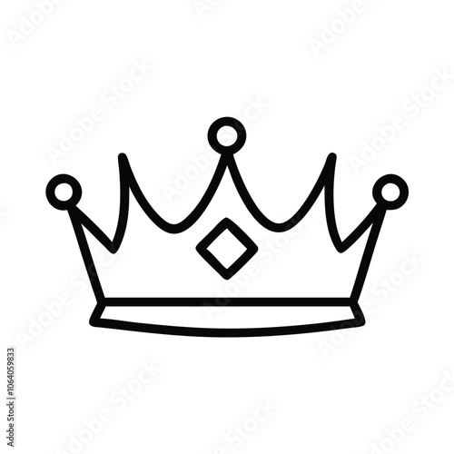 Simple crown icon with black outline, Minimalistic black outline of a crown with a central jewel, symbolizing royalty, elegance, and authority in a classic design.
