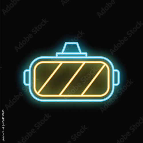 Glowing neon line virtual reality headset icon isolated on black background, vector illustration