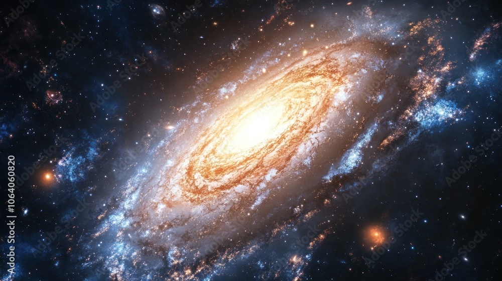 A vibrant, swirling galaxy with a bright, yellow center and a surrounding blue haze, set against a black background of scattered stars. A vibrant, swirling galaxy with a bright, yellow center and a surrounding blue haze, set against a black background of scattered stars.
