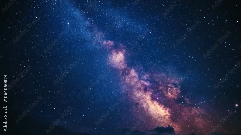 Fototapeta premium A stunning view of the Milky Way galaxy stretching across the night sky, filled with twinkling stars and vibrant colors.