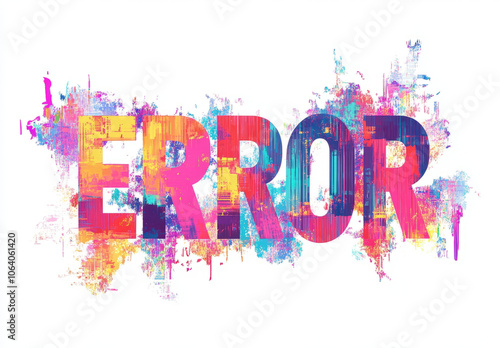 Colorful glitch art of error text for digital graphic design and posters photo