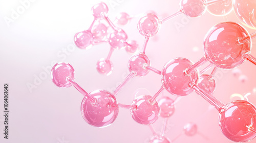 Pink molecular structure with glossy spheres and connected atoms