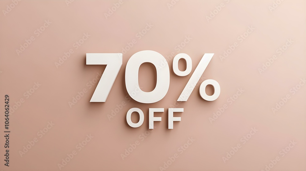 White '70% OFF' Promotional Sign on a Light Brown Background with Copy Space White '70% OFF' Promotional Sign on a Light Brown Background with Copy Space