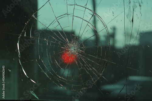 A close up view of a broken spider web on a glass surface. The light shines through creating an artistic and mysterious feel. Captivating and unique imagery. Generative AI