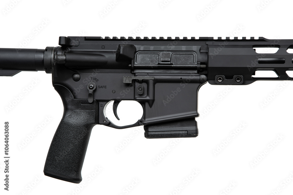 Modern automatic rifle isolated on white background. Weapons for police, special forces and the army. Automatic carbine. Assault rifle on white. Modern automatic rifle isolated on white background. Weapons for police, special forces and the army. Automatic carbine. Assault rifle on white.