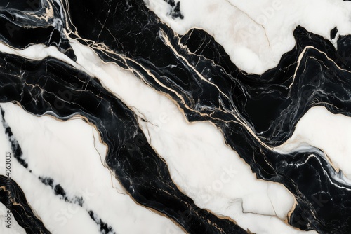 Elegant black and white marble texture with gold veins, creating a striking contrast. Luxurious, modern design perfect for sophisticated backgrounds and decor
