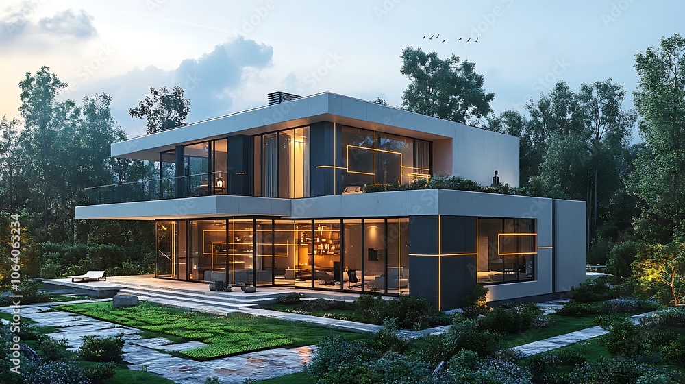 Luxury house with glass walls highlighting pool view creating modern architectural picture Luxury house with glass walls highlighting pool view creating modern architectural picture