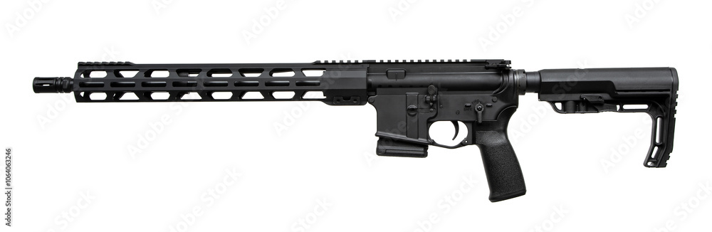 Modern automatic rifle isolated on white background. Weapons for police, special forces and the army. Automatic carbine. Assault rifle on white. Modern automatic rifle isolated on white background. Weapons for police, special forces and the army. Automatic carbine. Assault rifle on white.