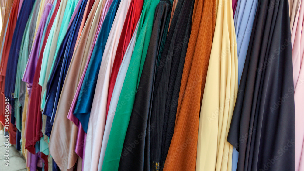 Colorful African garments displayed in sunlight Colorful African garments displayed in sunlight