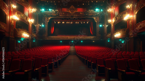 Wallpaper Mural Empty Theater Auditorium with Red Seats and Stage Curtains Torontodigital.ca