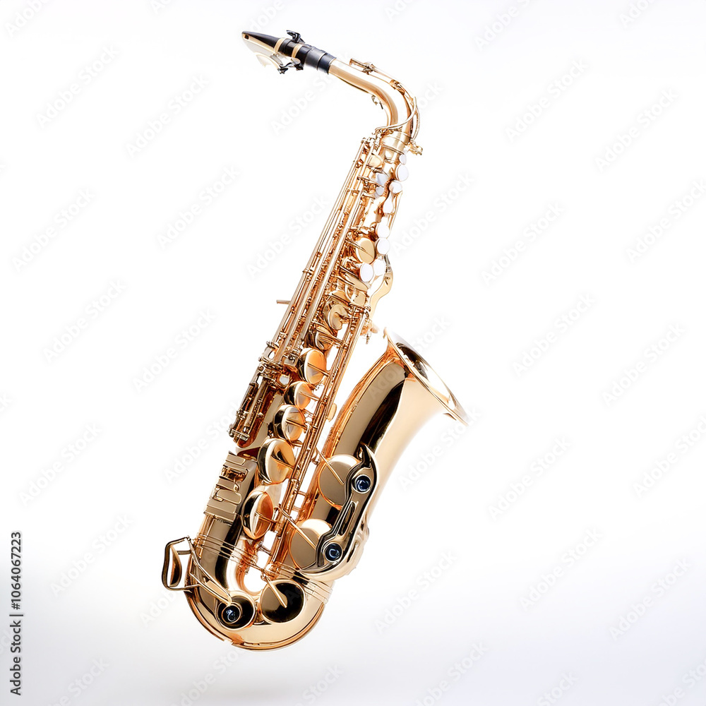 Naklejka premium Saxophone floating or flying isolated on clean white background