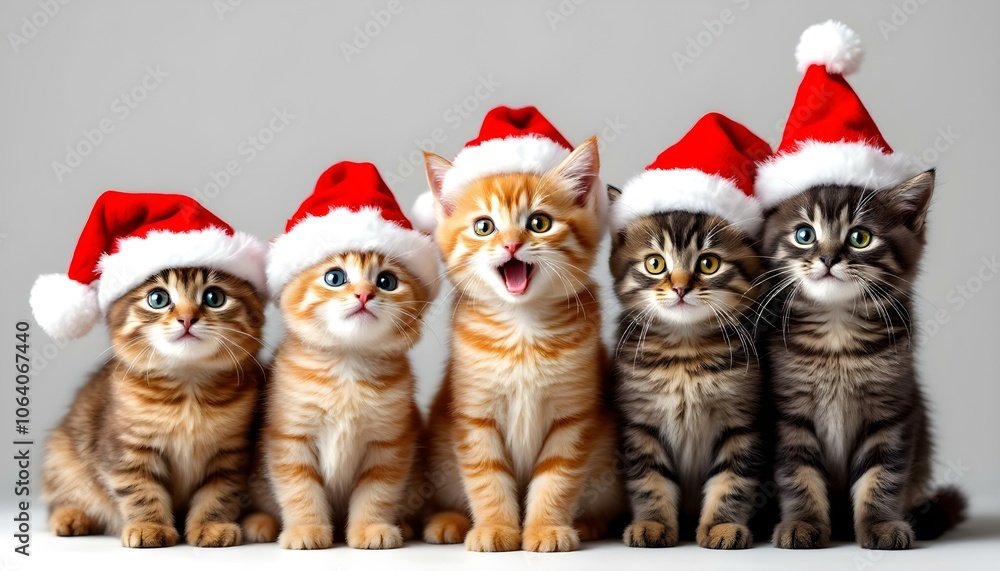 Cat group with Merry Christmas hat Cat group with Merry Christmas hat