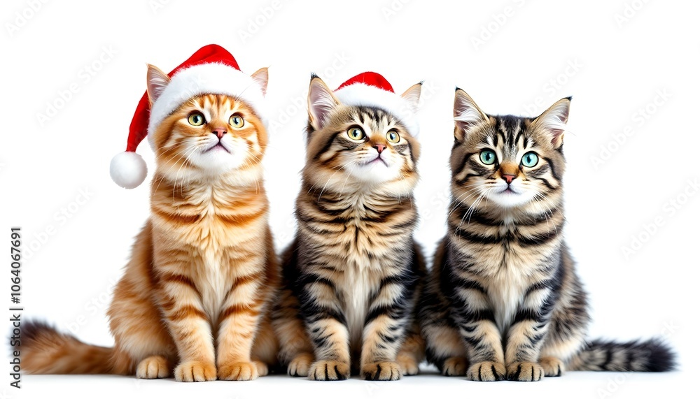 Cat group with Merry Christmas hat Cat group with Merry Christmas hat