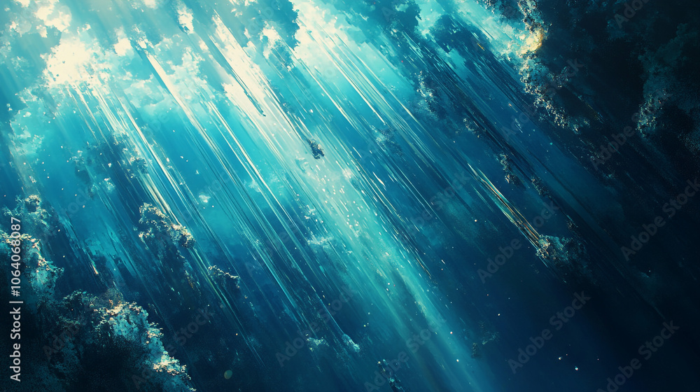 Fototapeta premium Abstract Blue Sky Background with Sunlight Rays and Clouds