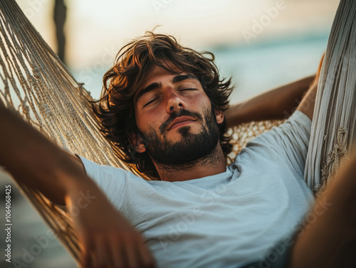 Man relaxing on a hammock #1064068425