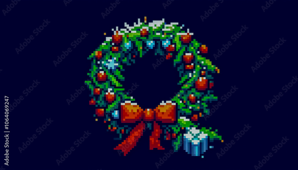8-bit pixel art style illustration of christmas alphabet letter Q 8-bit pixel art style illustration of christmas alphabet letter Q