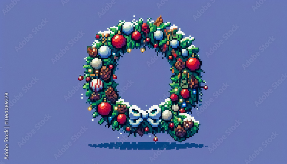 8-bit pixel art style illustration of christmas alphabet letter Q 8-bit pixel art style illustration of christmas alphabet letter Q
