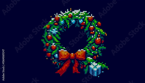 8-bit pixel art style illustration of christmas alphabet letter Q