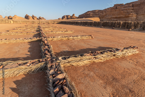 Parking lot at Jabal Al-Fil (Elephant Rock) rock formation near Al Ula, Saudi Arabia photo