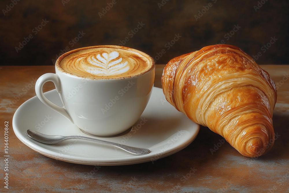 Kaffee und Croissant auf einem Teller im Café
Kaffee und Croissant auf einem Teller im Café