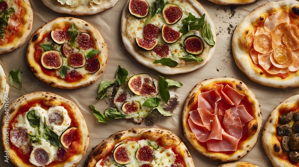 Various pizza variations with unusual ingredients Various pizza variations with unusual ingredients