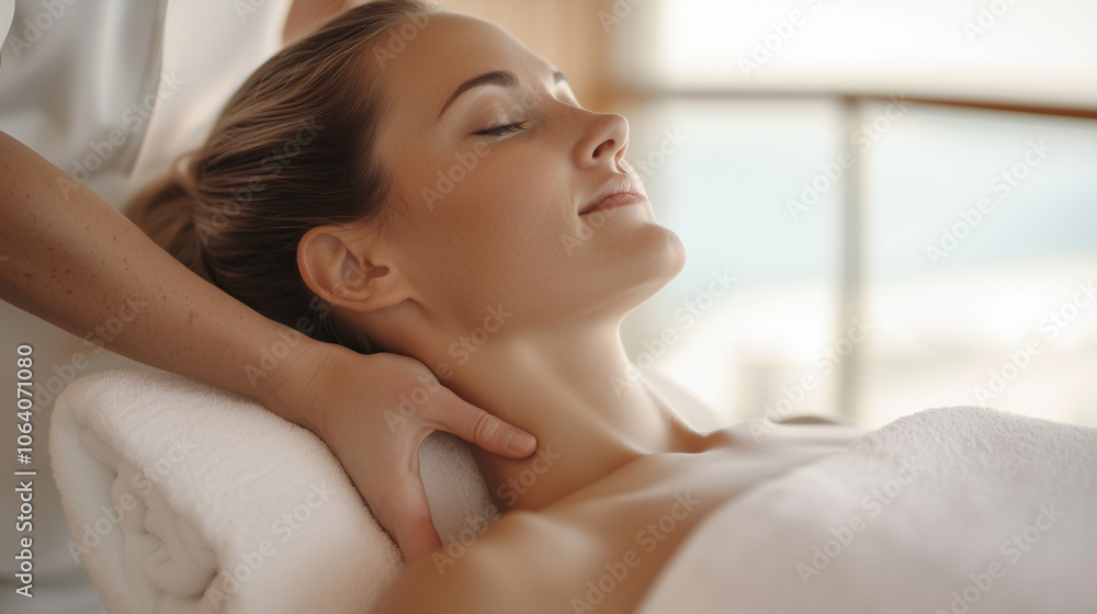 Traveler Relaxing in Cruise Spa with Tranquil Decor Traveler Relaxing in Cruise Spa with Tranquil Decor