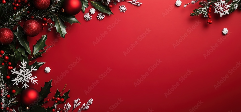 custom made wallpaper toronto digitalBanner with border of Christmas decorations with snow on white background. Concept offers, advertisement, deals