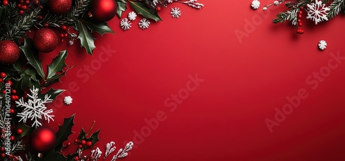 Wallpaper Mural Banner with border of Christmas decorations with snow on white background. Concept offers, advertisement, deals Torontodigital.ca