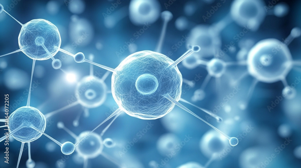 Obraz premium Abstract 3D Render of Connected Cells Molecular Structure Biomedical Research Cellular