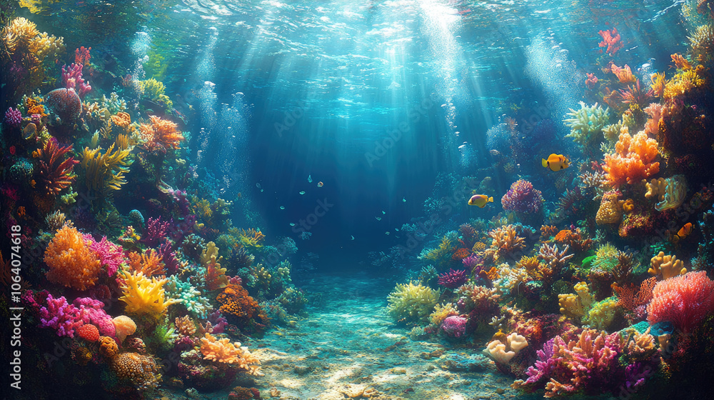 A lively coral reef hosts a variety of colorful corals and fish, showcasing the beauty and diversity of underwater ecosystems in sunlight A lively coral reef hosts a variety of colorful corals and fish, showcasing the beauty and diversity of underwater ecosystems in sunlight