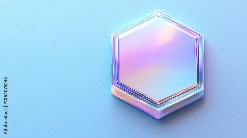 Iridescent hexagon with soft light reflections, abstract design, flat design illustration Iridescent hexagon with soft light reflections, abstract design, flat design illustration