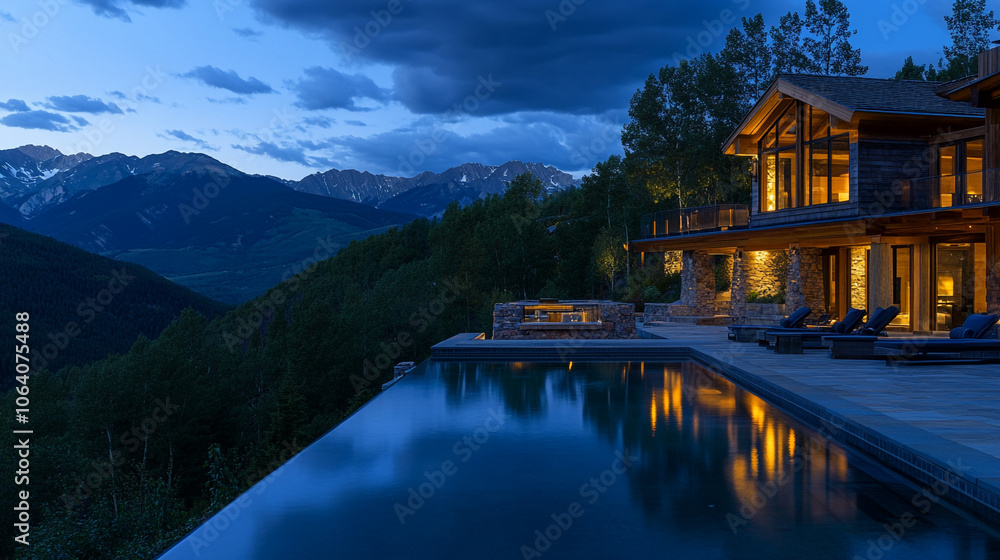 Fototapeta premium Modern Mountain Home with Infinity Pool and Stunning View